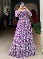 Georgette Purple Casual Wear Printed Readymade Gown